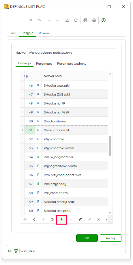Wstawianie nowego pola w definicji listy płac – Nowy R2Płatnik