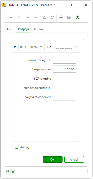 Ewidencja Dane do naliczeń z datami obowiązywania – Nowy R2Płatnik