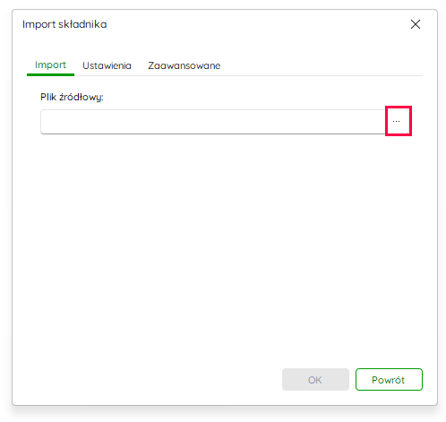 Pole Plik źródłowy na zakładce Import – Nowy R2Płatnik