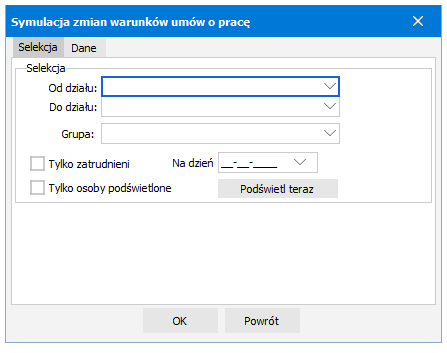 Zakładka Selekcja w symulacji zmian warunków umów – R2Płatnik