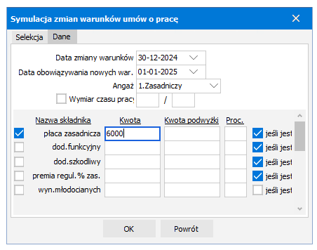 Zakładka Dane z warunkami umowy dla zmiany kwotowej – R2Płatnik