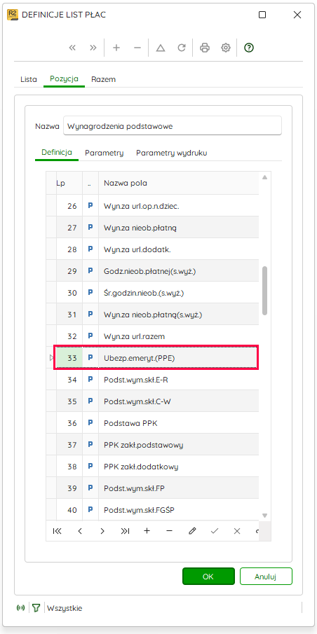 Pole systemowe Ubezp.emeryt. – PPE w definicji listy płac – Nowy R2Płatnik