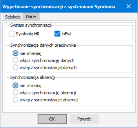 Zakładka Dane z ustawieniami synchronizacji danych i absencji – R2Płatnik