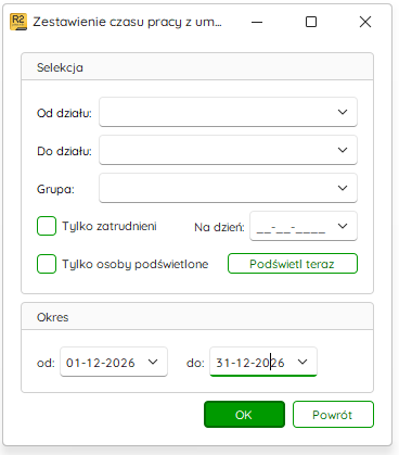 Selekcja zleceniobiorców w raporcie Czas pracy umowy zlecenia – Nowy R2Płatnik